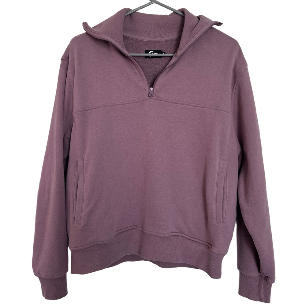 ZYIA soft 1/4 zip cowl pocket pull over sweatshirt Large Mauve/Light Purple